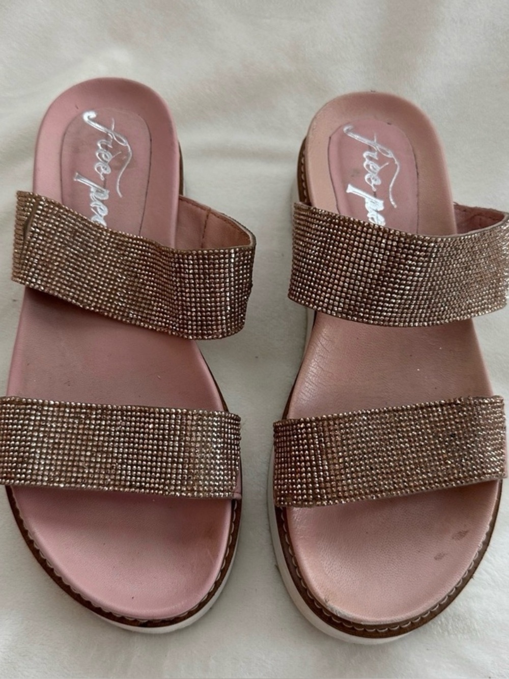 Free People Rose Gold Rhinestone Platform Slide Sandals Size 38 (7.5 - 8)